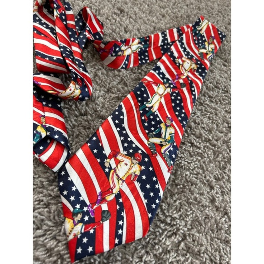 Dimoda hand made American flag baseball tie‎ aprox. 57 inches - Picture 2 of 5